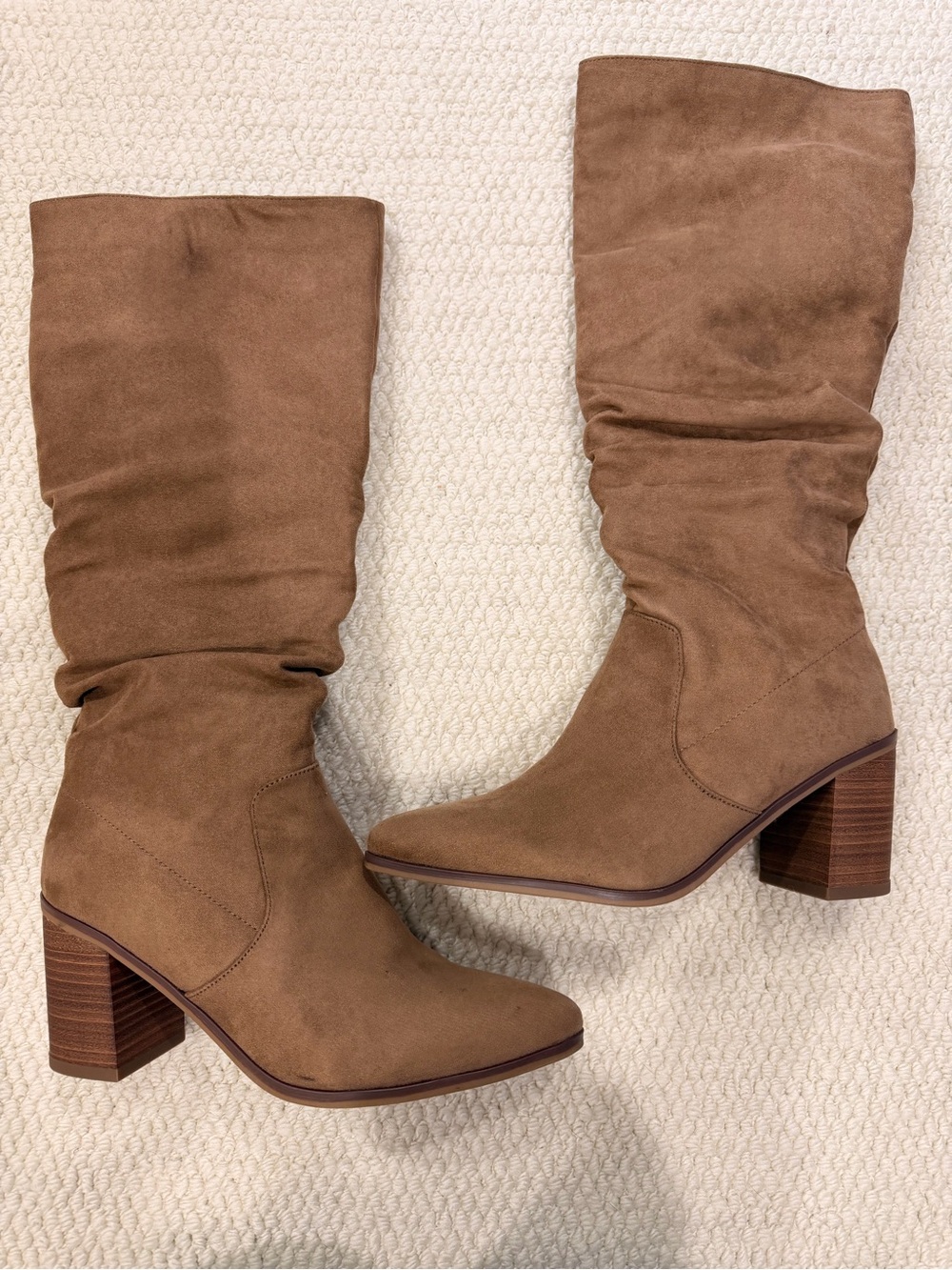 Women's Brown Suede Slouchy Mid-Calf Block Heel Boots